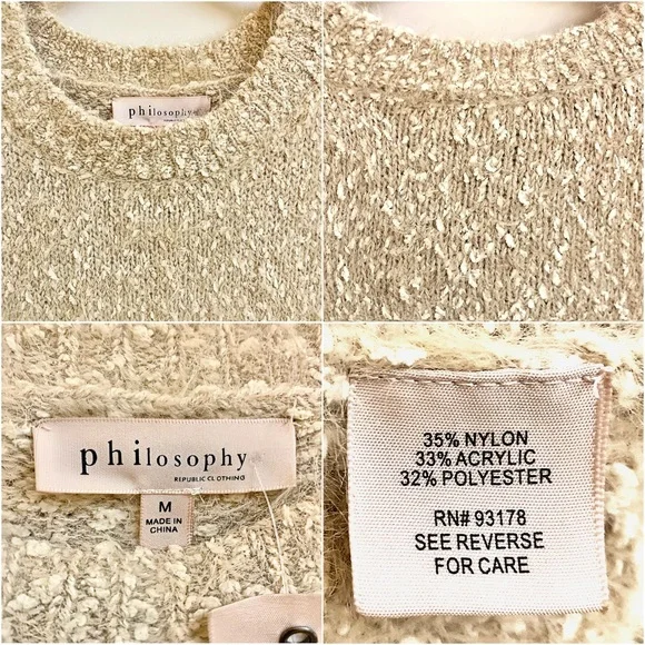 NWT Philosophy Cream and Tan Long Sleeve Knit Sweater Size Medium - Picture 8 of 8